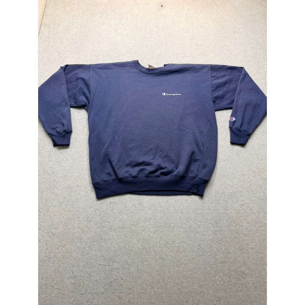 Vintage 90's Champion Mens Navy Blue Crewneck Sweatshirt Embroidered Script Logo